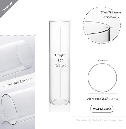 WGVI Hurricane Candle Holder Sleeve, Wide 4", Height 8", Clear Glass Cylinder Candleholder, Chimney Tube, Open Ended Candle Shade, 1 Piece - Colors A