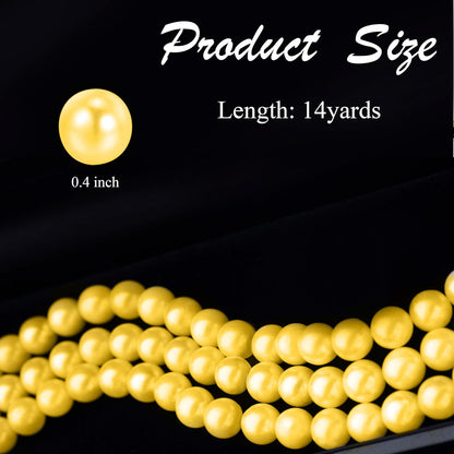 Craft String Pearls 10MM Beads Garland, 14 Yards Christmas Garland Faux Pearl Beads String Roll Bulk for DIY Craft, Wedding, Party, Christmas Tree Decoration