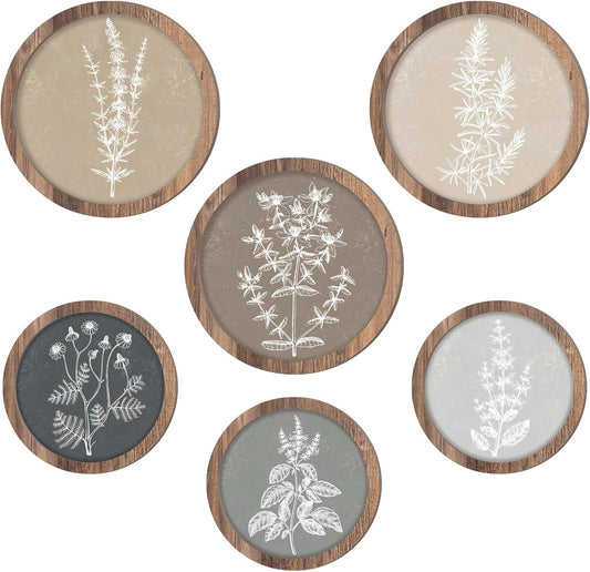 Threehoney 6 Pcs Framed Botanical Wall Art Set Floral Wall Art Vintage Boho Plant Print Hanging Decor Botanical Prints Wooden Rustic Floral Home Decor(8 Inch, 10 Inch)