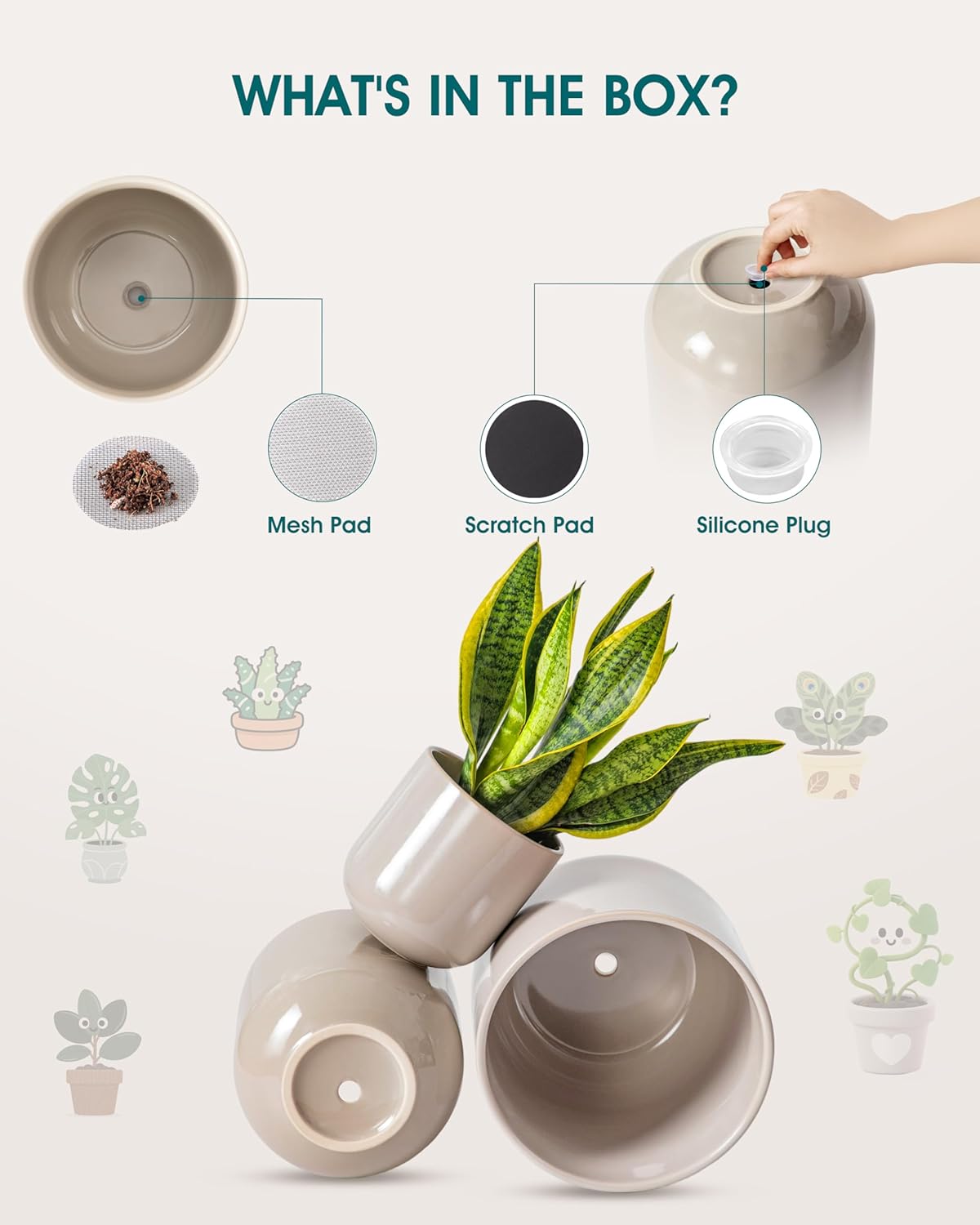 vancasso Ceramic Plant Pots, 4+5+6 inches, Set of 3, Planters with Drainage Hole, Flower Pots Planters Pots for Indoor Plants, Modern Indoor Decorative Garden Pot, Home Decor, White