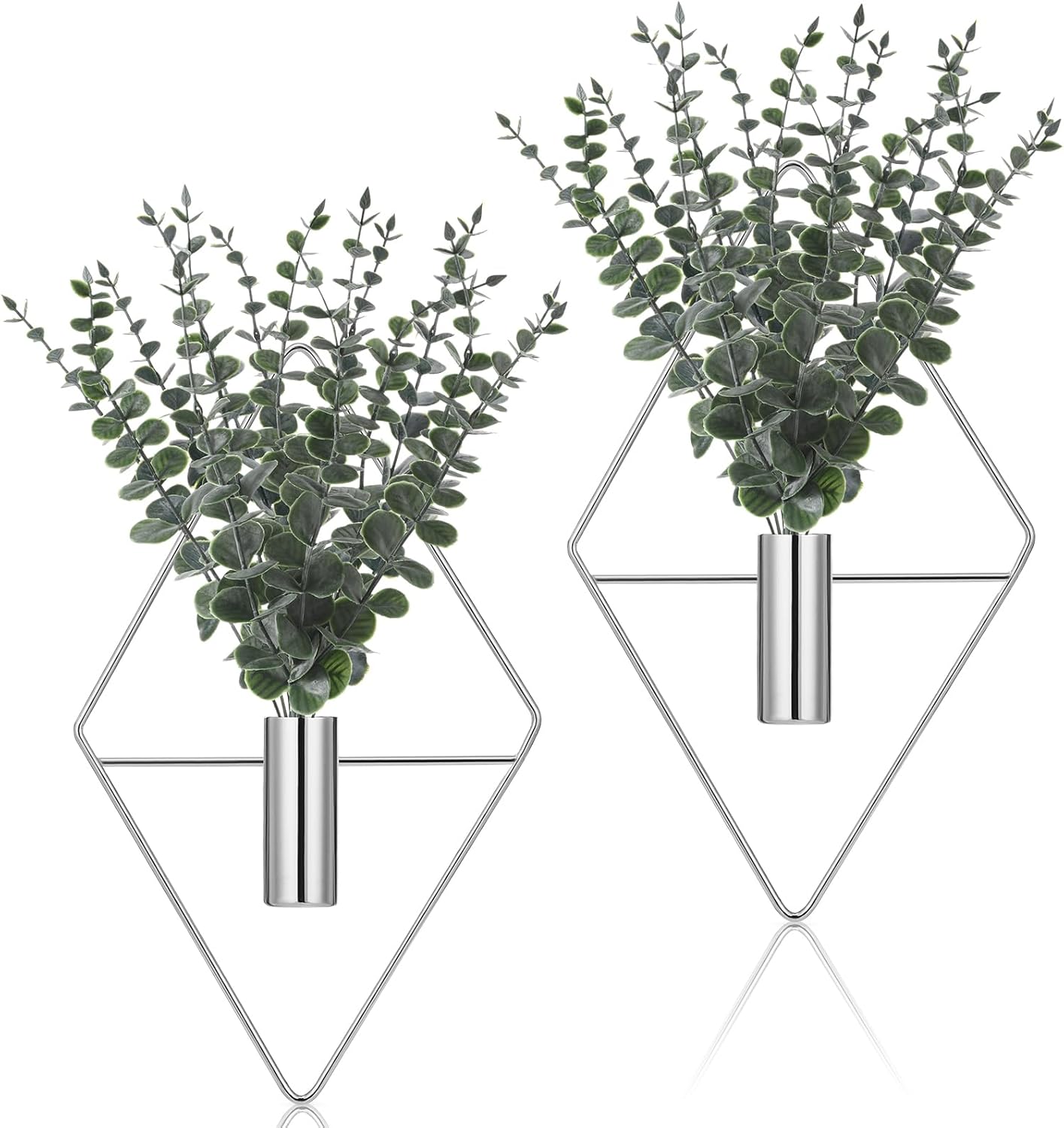 Jexine 4 Pcs Hanging Planters with Artificial Eucalyptus Metal Hanging Vase Indoor Plants Holder Modern Geometric Boho Bathroom Wall Decor for Living Room Home Office(Black)