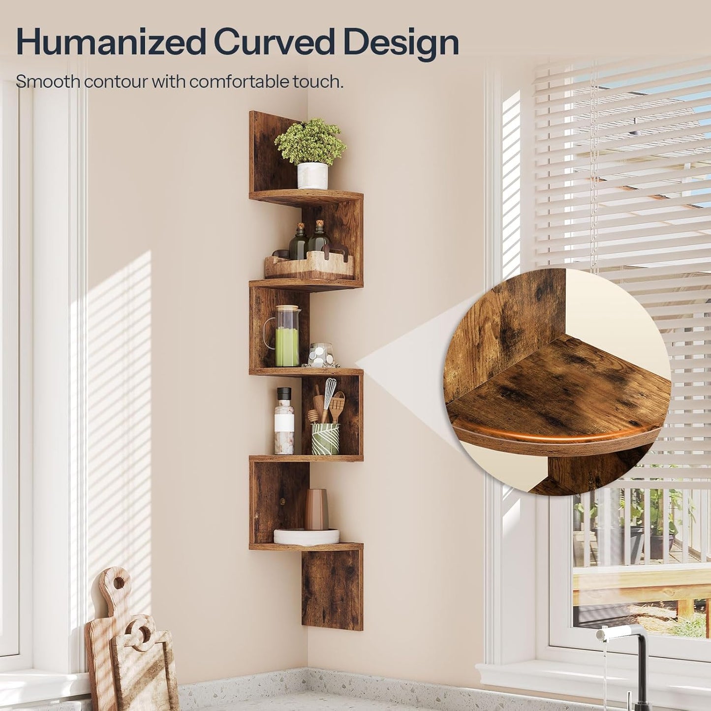 HOOBRO Corner Shelf Wall-Mounted, Set of 2 Floating Corner Shelves for Wall, 4-Tier Corner Bookshelves for Living Room, Bedroom, Bathroom, Home Office, Black BK25BJP201