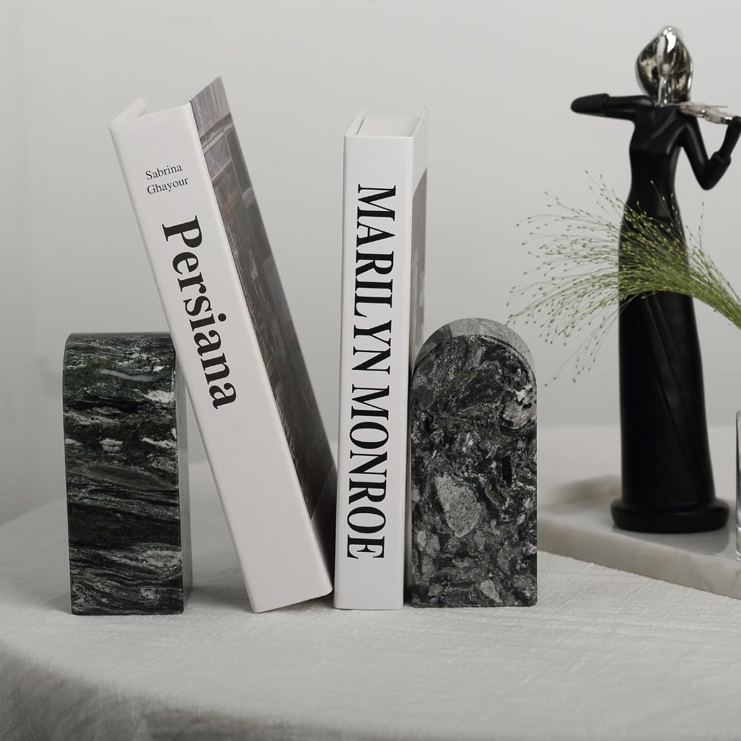 Koville African Natural Marble Bookends for Shelves, Non-Slip Book Ends, 13LBS Ultra Heavy Duty Marble Book Holder Organizer, Apartment Decor for Movies/CD/Video Games(Namib Fantasy)