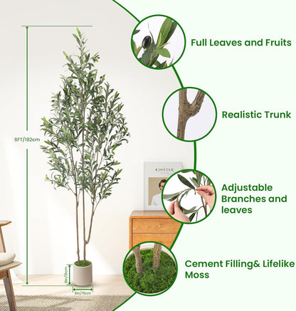 Alupssuc 5ft Olive Trees Artificial Indoor & Outdoor, Faux Olive Tree with Lively Artificial Trunk and Lifelike Fruits, Fake Potted Tree for Modern Home Office Living Room Decor