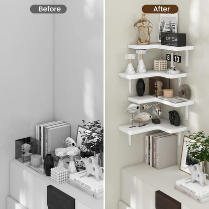 Venusmiles Corner Floating Shelves Set of 4, Wall Mounted L-Shaped Storage - Maximize Unused Corner Space in Bathroom, Kitchen, Bedroom, Office, Dark Carbonized