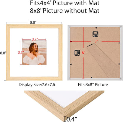 12x12 Picture Frame Set of 9, Display Pictures 8x8 with Mat or 12x12 without Mat, Multi Collage Gallery Square Photo Frames for Wall or Tabletop, Black