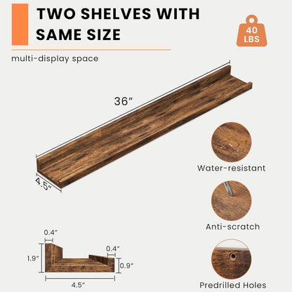 Heimlove Picture Ledge Shelf, Floating Shelves Set of 2, 24 Inches Picture Shelf for Wall with Ledge, Kids Bookshelf Wall Mounted for Living Room Bedroom Decor Books Photo Frames - White
