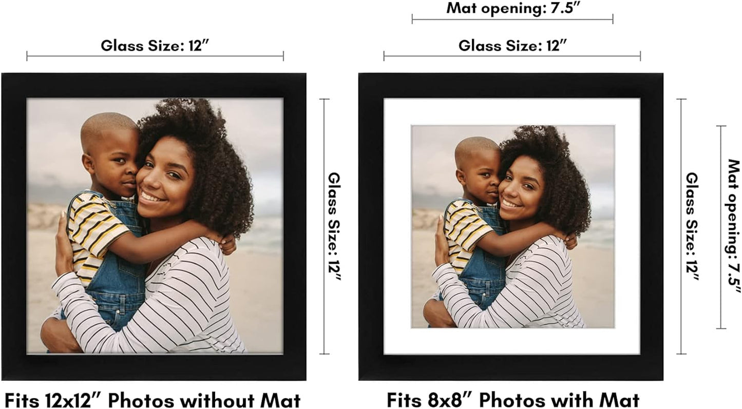Americanflat 8x10 Picture Frame with Shatter-Resistant Glass - Use as 5x7 Frame with Mat or Display 8x10 Photo Without Mat - Signature Collection - Picture Frames for Tabletop and Wall Display - Black