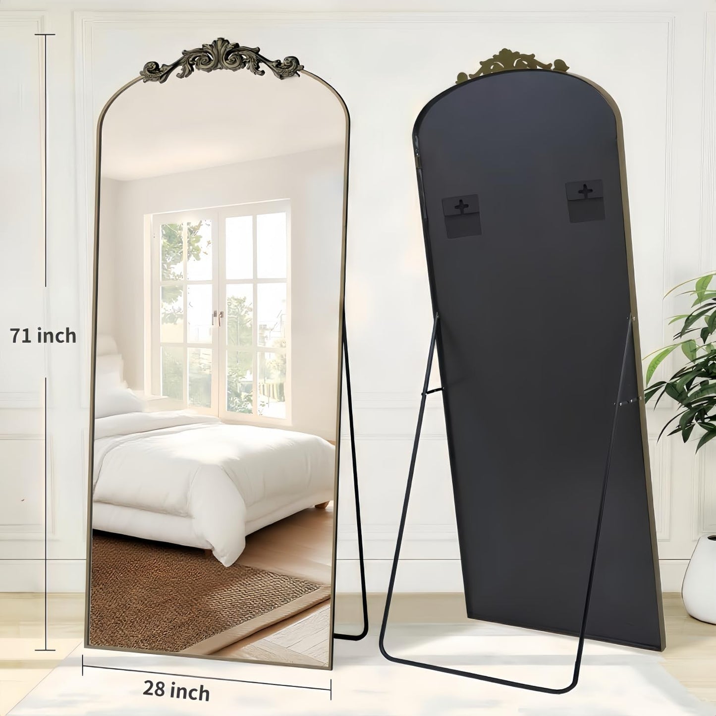 Dewfig Arched Full Length Mirror, 76"x34" Large Floor Mirror, Full Body Mirrors for Leaning or Hanging, Standing Mirrors for Bedroom, Living Room,Dressing Room, Aluminum Alloy Frame, Black