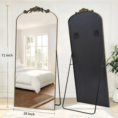 Dewfig Arched Full Length Mirror, 76"x34" Large Floor Mirror, Full Body Mirrors for Leaning or Hanging, Standing Mirrors for Bedroom, Living Room,Dressing Room, Aluminum Alloy Frame, Black