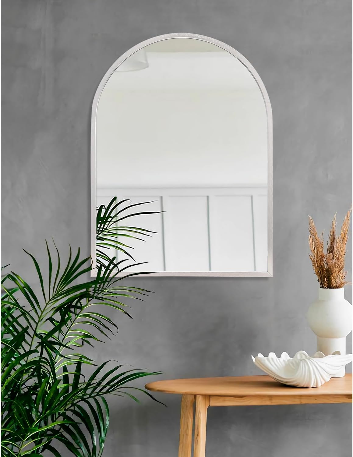Black Arched Wall Mirror Aluminum Alloy Frame Bathroom Mirror Brushed Metal Vanity Wall Mounted Mirror for LivingRoom Bedroom Entryway Room Home Decor 16"x12"