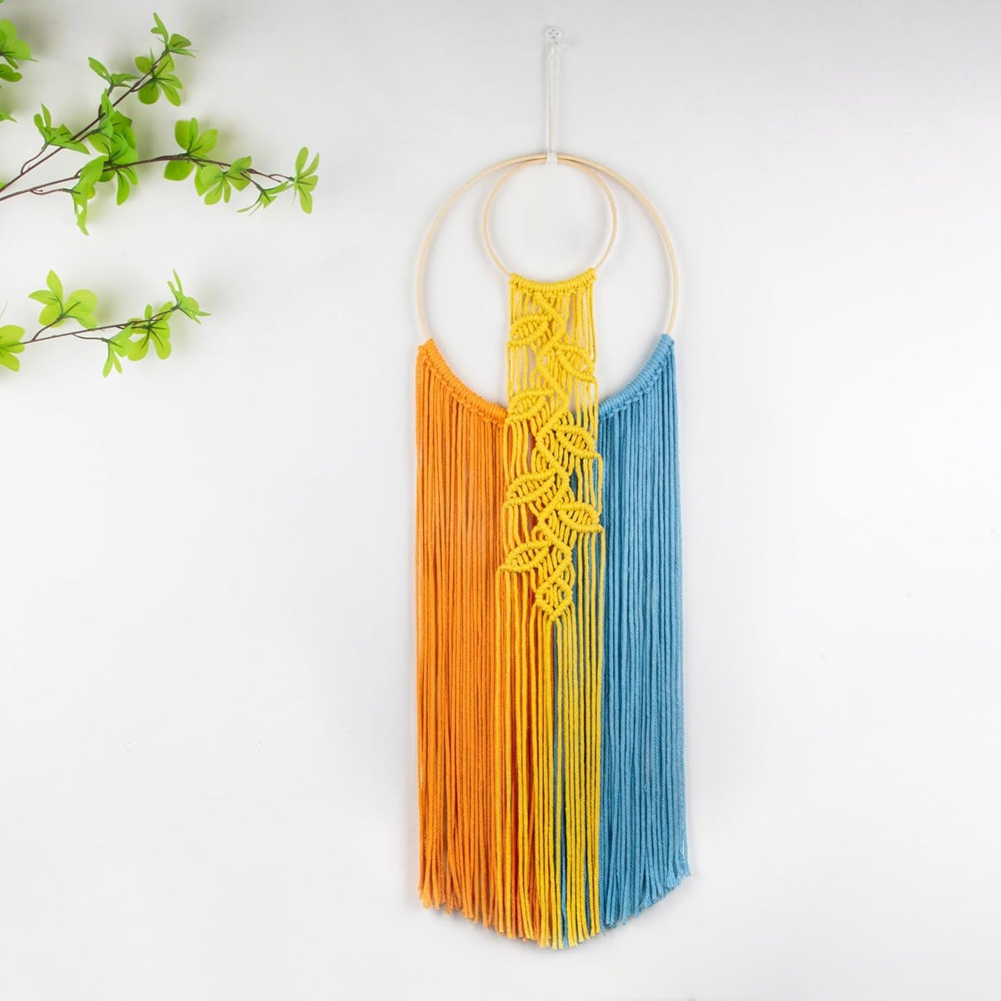 LB Boho Macrame Wall Hanging - Green and Beige Handmade Cotton Woven Decor, Modern Geometric Bohemian Tapestry Wall Decor for Bedroom Living Room Home (31.5"x9.84") Nature-Inspired Room Decor