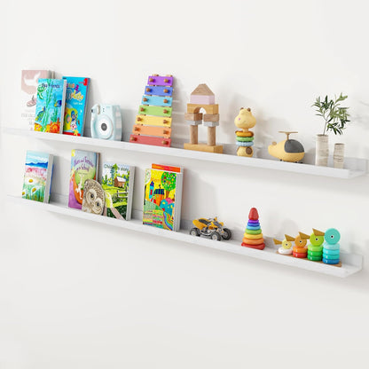 Axeman Oak Picture Ledge Shelf, 48 Inch Floating Shelves Set of 2, Solid Oak Wood Wall Shelves with Lip, Wall Decor Storage for Bedroom Living Room Bathroom Kitchen Nursery Photo Picture, Natural Oak