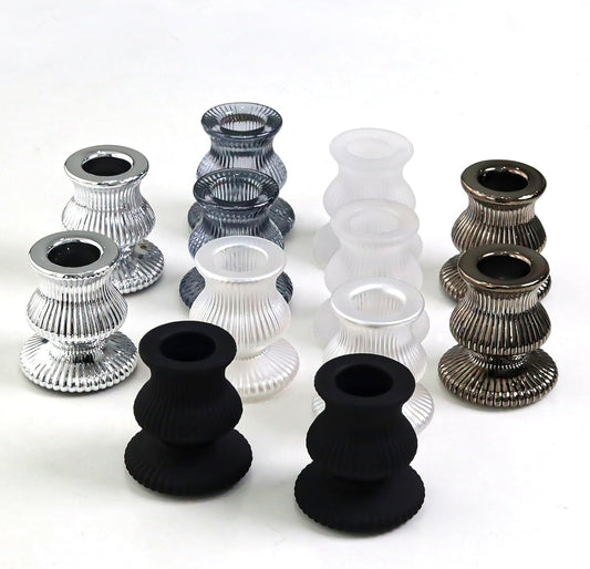 WDHODEC Glass Candlestick Holders 12PCS Taper Candle Holders for Table Centerpiece Vintage Colorful Candle Sticks for Wedding, Party and Birthday Table Decoration(Brown)