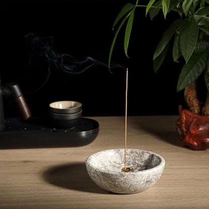 Koville Italian Travertine Incense Holder, 6" Incense Holders for Sticks, Sturdy Incense Burner Ash Catcher, Ideal for Meditation, Relaxing, Easy to Clean