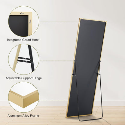 DUMOS Full Length Mirror 64"x21" Full Body Floor Mirror for Bedroom or Cloakroom, Can Stand Alone, Hang or Lean Against Wall, Tall Wall Mirror with Stand, Black