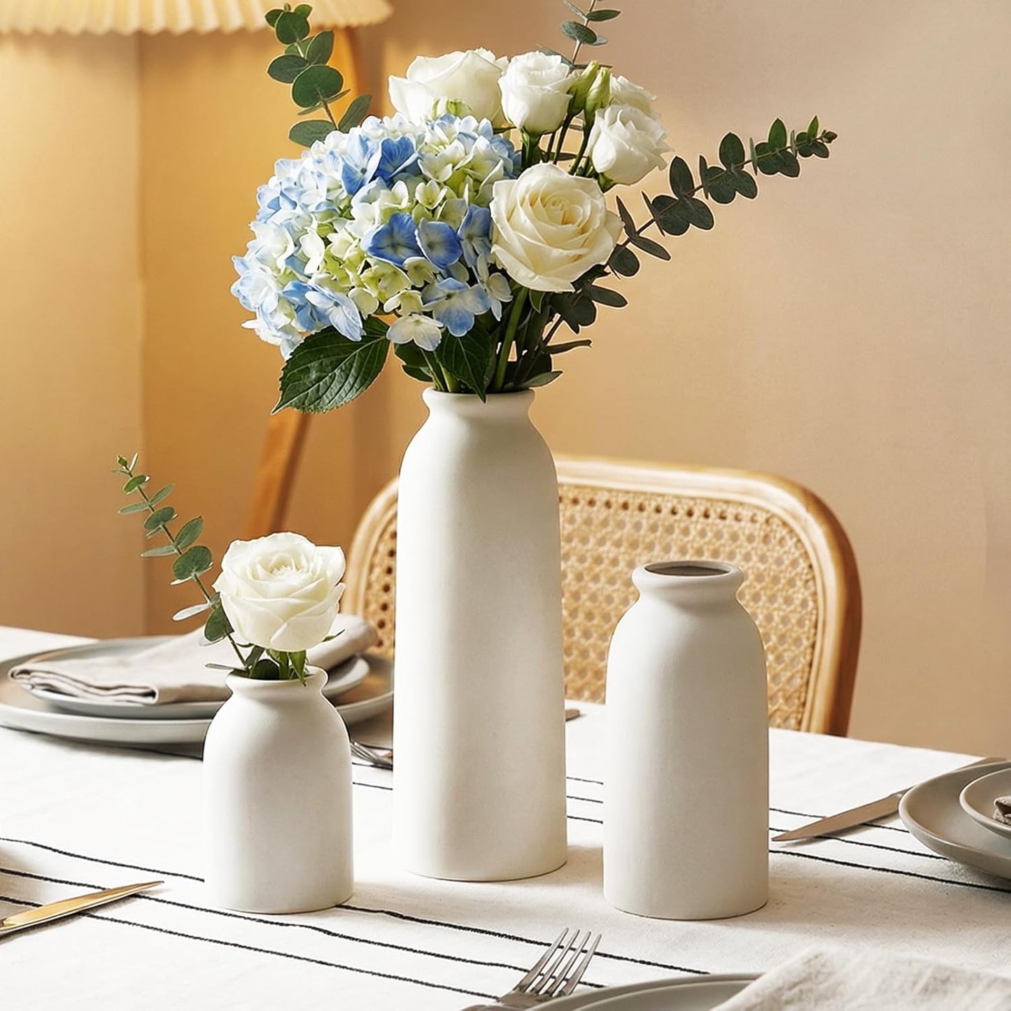 Modern Ceramic Vase Set of 5, Vases Home Decor Rustic Farmhouse Decorative Vase Pottery Vases for Bouquet Pampas Grass Dried Fresh Flowers, Table Living Room Kitchen Bedroom