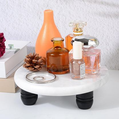 Decorative Round Marble Riser for Display,Marble Pedestal Tray for Home,Kitchen and Bathroom Countertop Organizer Counter Decor Tray.The Decorative Tray Non-slip,Stable（Black Gray）