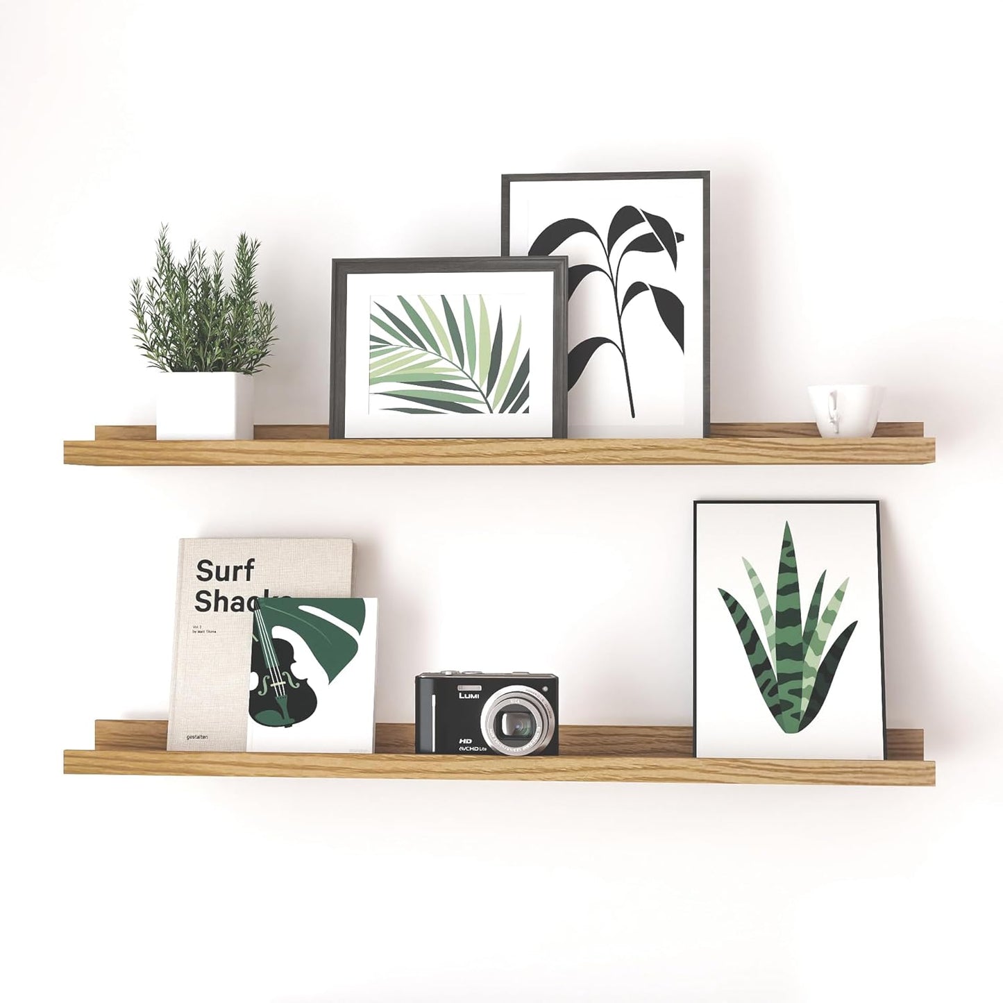 White Floating Shelves for Wall Decor, Wall Mounted Wood Storage Shelf for Bedroom, Living Room, Bathroom, Kitchen, Nursery, Display Picture Ledge Shelf with Lip Set of 2-14 Inches, White