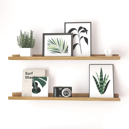 White Floating Shelves for Wall Decor, Wall Mounted Wood Storage Shelf for Bedroom, Living Room, Bathroom, Kitchen, Nursery, Display Picture Ledge Shelf with Lip Set of 2-14 Inches, White