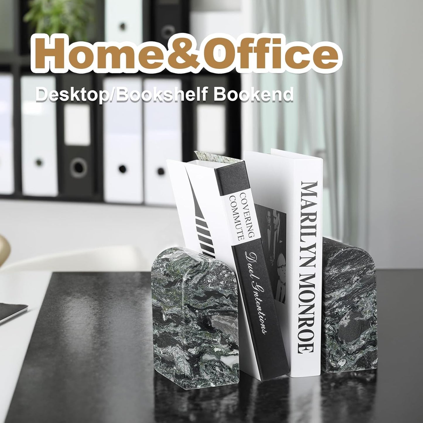 Koville African Natural Marble Bookends for Shelves, Non-Slip Book Ends, 13LBS Ultra Heavy Duty Marble Book Holder Organizer, Apartment Decor for Movies/CD/Video Games(Namib Fantasy)