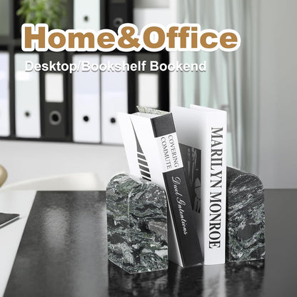 Koville African Natural Marble Bookends for Shelves, Non-Slip Book Ends, 13LBS Ultra Heavy Duty Marble Book Holder Organizer, Apartment Decor for Movies/CD/Video Games(Namib Fantasy)