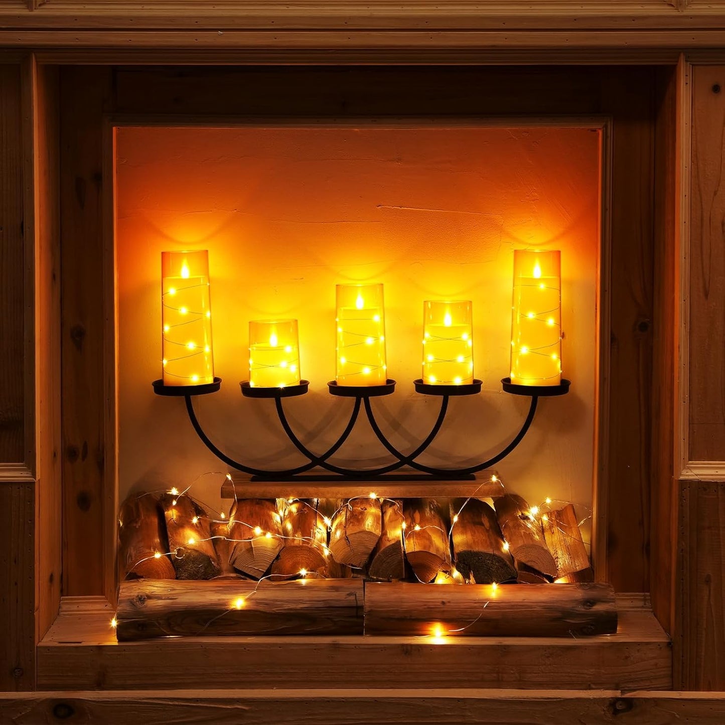 Homemory Flameless Candles with Embedded Star String Fairy Lights, Battery Operated Candles, LED Candle, Fake Candles with Remote Control and Timer for Halloween, Gray Acrylic, Set of 5(H4"5"6"8"8")