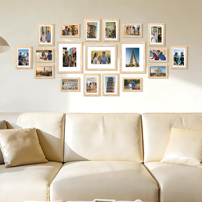 upsimples 19 Pack Picture Frames Collage Wall Decor for Mounting or Tabletop Display, Photo Gallery Frame Set for Family, Multi Sizes Including 8x10, 5x7, 4x6, Brown