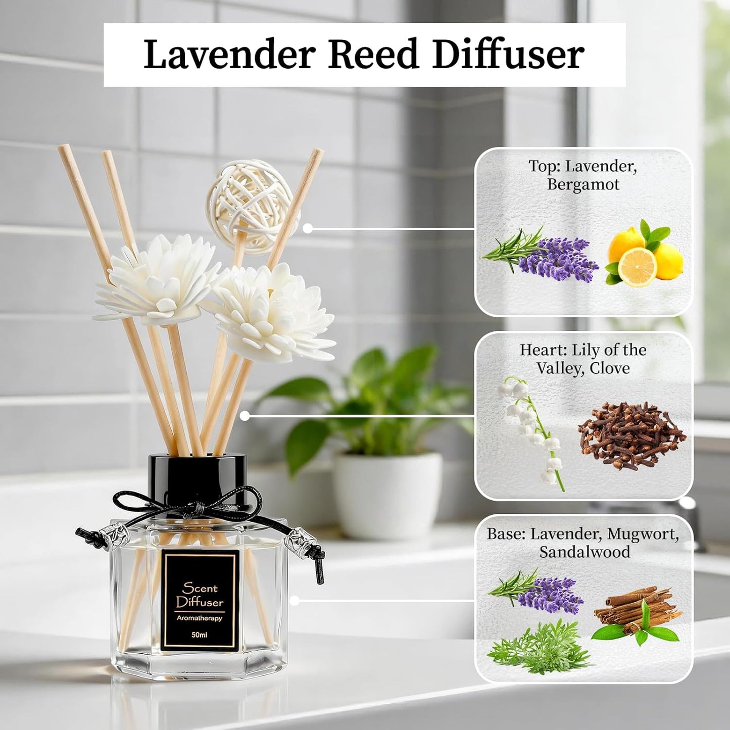 TonJin 2PCS Jasmine Reed Diffuser Set 1.7 fl oz with 6 Scent Sticks, Exotic Floral Home Fragrance, Natural Scented Oil Sticks for Bathroom, Living Room & Bedroom | Non-Toxic Air Freshener