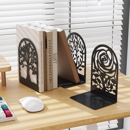 MaxGear Decorative Book Ends, Heavy Duty Bookends for Shelves, Metal Bookend for Heavy Book Supports, Office Bookends Shelf Holder Black 3pair, Non-Skid Book Stoppers 6.89x4.89x3.54 inch