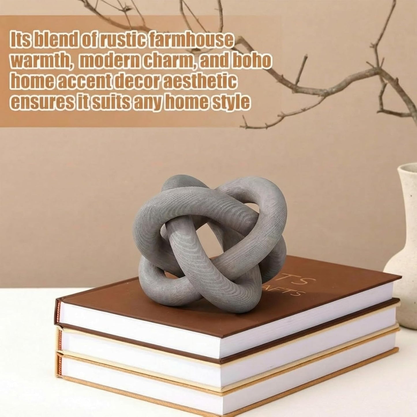 Yalikop 3 Link Wood Knot Decor Rustic Home Décor Accents Hand Carved Coffee Table Decoration, Boho Chain Link Decoration, Modern Shelf, Rustic Objects for Home Living Room Bedroom(White)