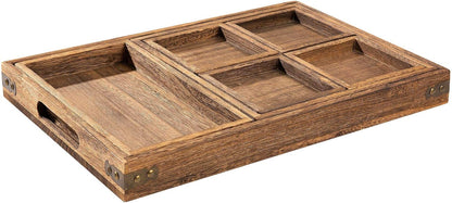 Yangbaga Rustic Wooden Serving Trays with Handle - Set of 7 Rectangular Platters for Entertaining, Breakfast, Coffee Table, Home Decor