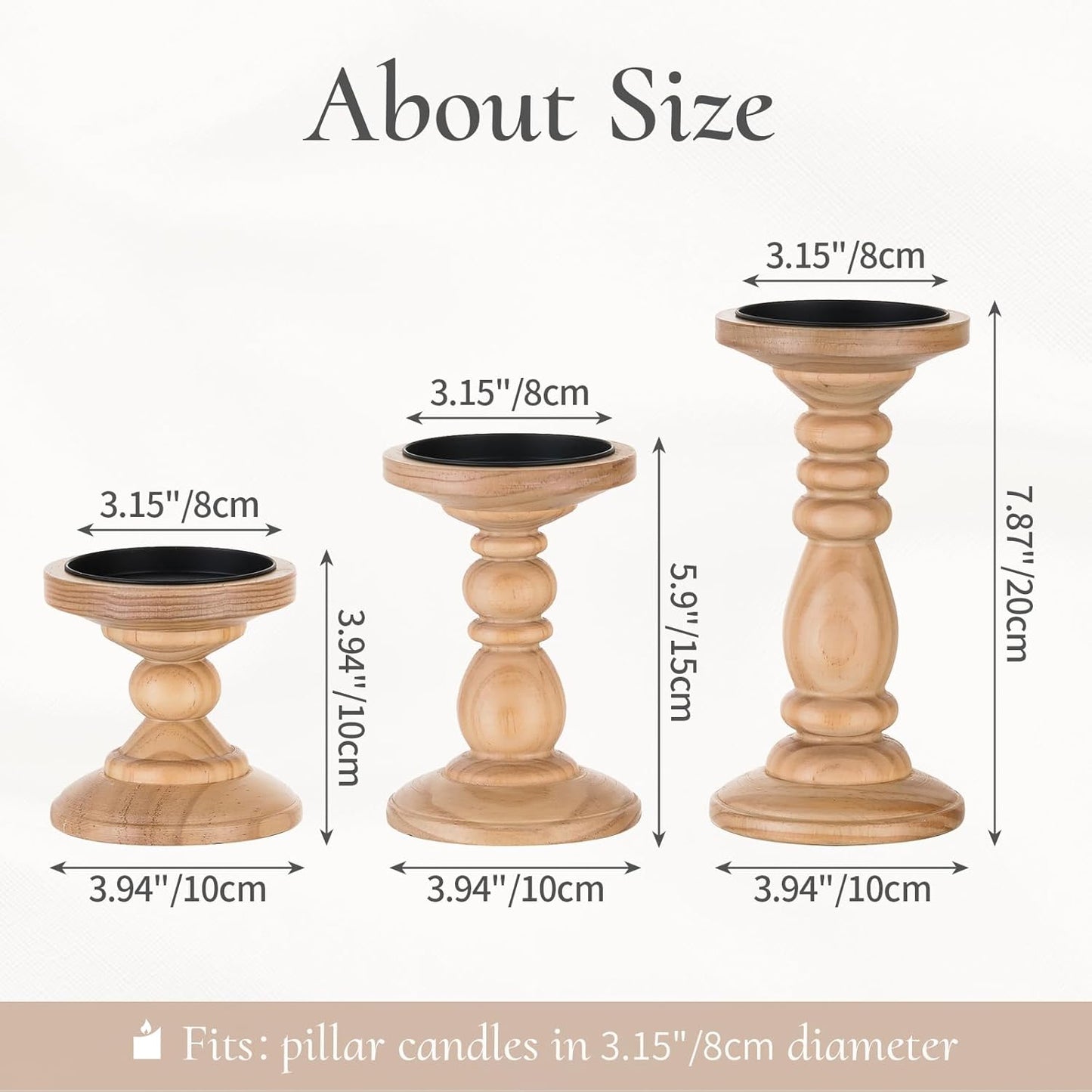 Wood Pillar Candle Holder: 3Pcs Rustic White Candle Holders for Pillar Candles Wood Candle Holders Distressed Wooden Farmhouse Candle Holder Large Rustic Candle Holder for Fireplace Table