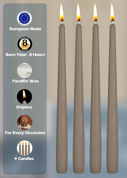 Hyoola Tall Taper Candles - 10 Inch Metallic Gold Unscented Dripless Taper Candles - 8 Hour Burn Time - 4 Pack