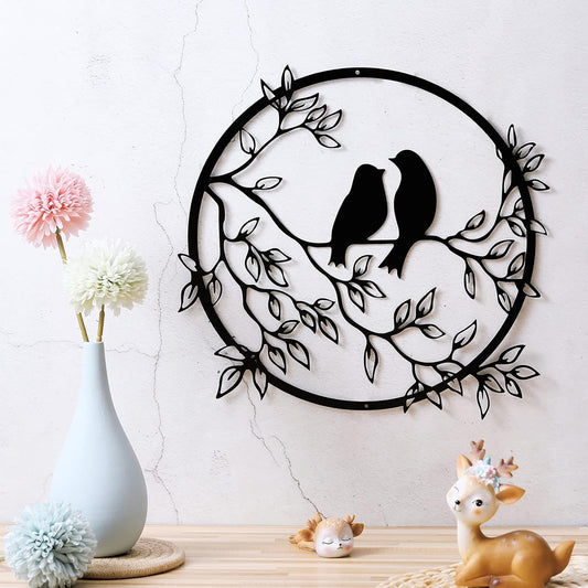 Ferraycle Metal Wall Art Bird on Tree Branch Silhouette Bird Hanging Ornament Porch Wall Decor for Living Room Outdoor Garden Bedroom Office Housewarming Party Decoration(Fresh Color)