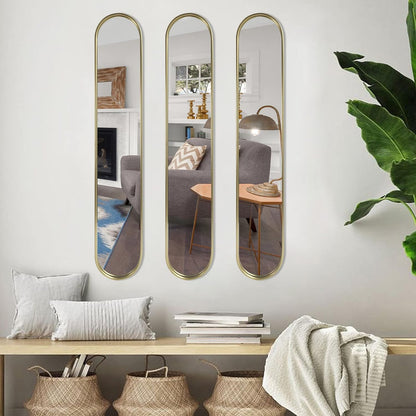 OUSHUAI Gold Tall Mirror,Narrow Capsule Long Mirrors with Metal Frame for Entryway,Hallway,Living Room 44"X8" (3pcs)