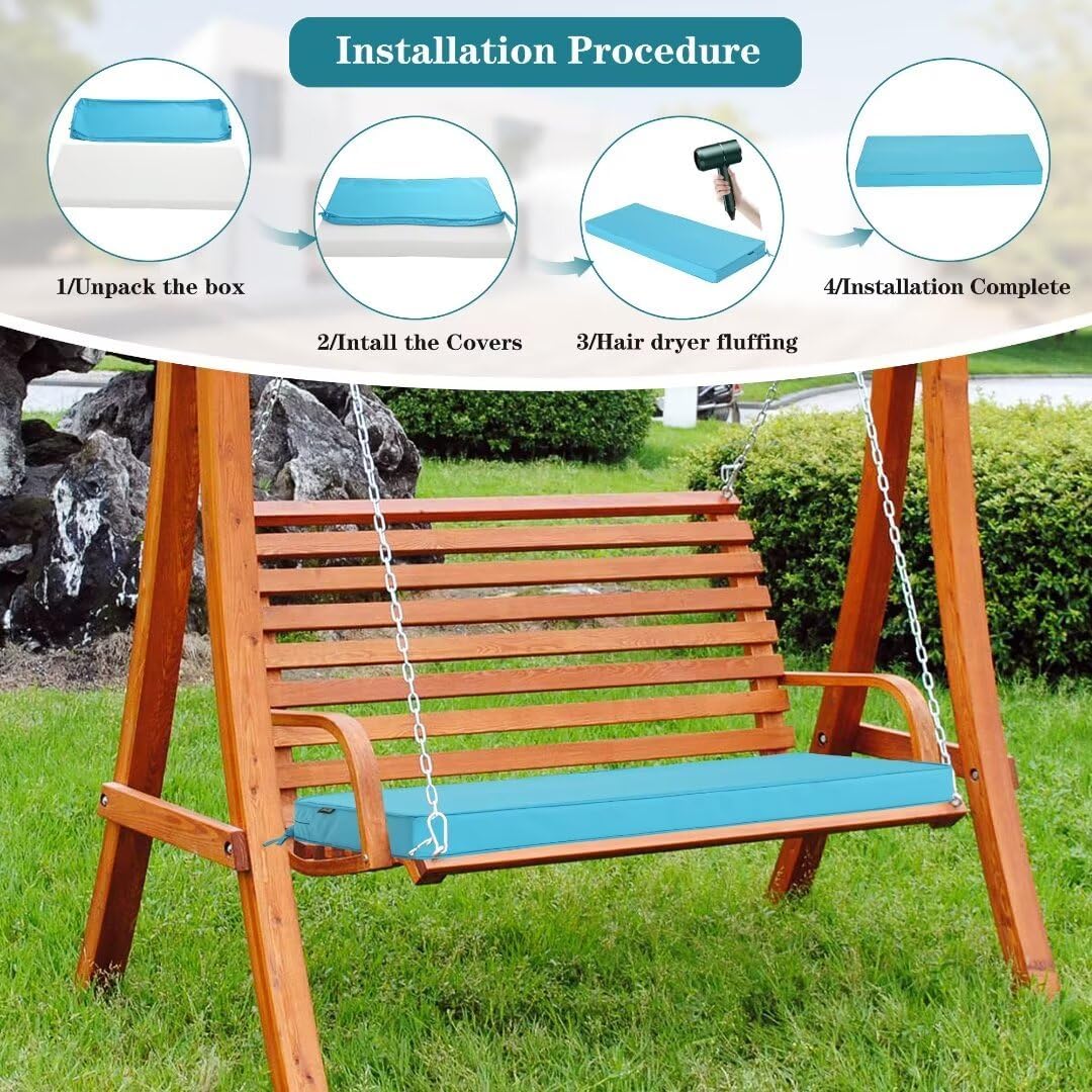Outdoor Bench Cushions 48 x 18 Inch Thick Waterproof Porch Swing Cushions with Tie Patio Furniture Chair Cushion Bench Pad 5 Year Color Fastness Backyard Seat Pads Navy