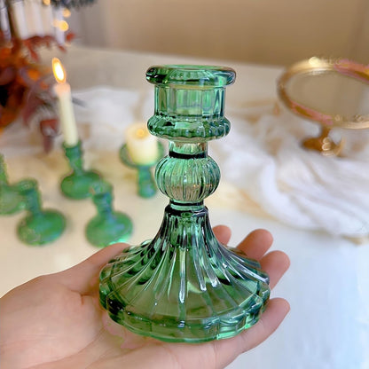 Glass Candlestick Holder,Striped Taper Candle Holders,Set of 6 Candle Stand for Table Centerpieces, Home Decor,Weddings,Festival and Parties (Clear Stripe Pattern)