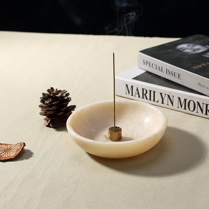 Koville Natural Marble Incense Holder, Incense Holder for Sticks with 9 Holes, Handmade Incense Burner Ash Catcher for Meditation Yoga SPA, Balsam Fir/Palo Santo/Sage/Cone (Green)