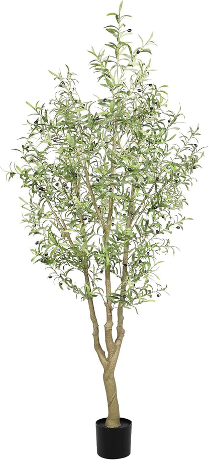 Artificial Olive Tree 7FT, Faux Olive Tree Indoor with Natural Wood Trunk & Dense Leaves, Tall Fake Olive Tree for Living Room, Office, Entryway Decor