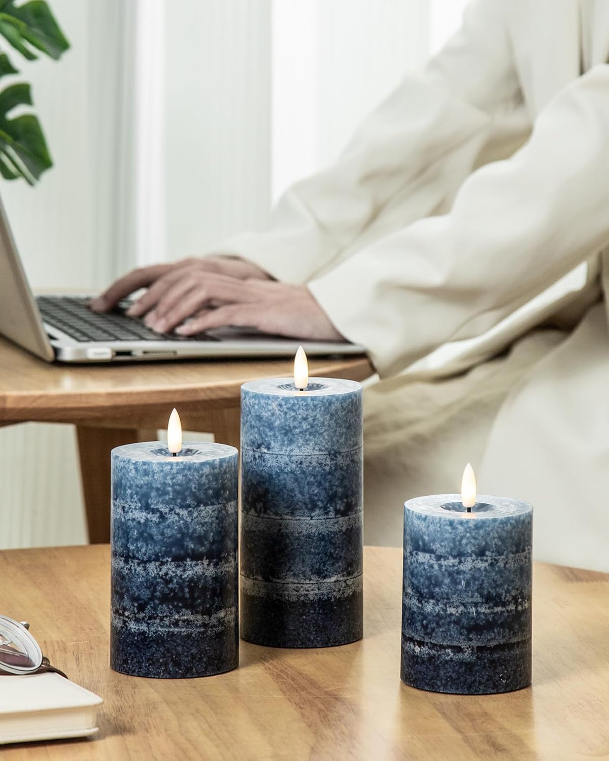 Stmarry Ivory Flameless Candles with Remote and Timer, Real Wax Made LED Pillar Candles Battery Operated with 3D Flickering Flame - 3" x 4",5",6" - Set of 3