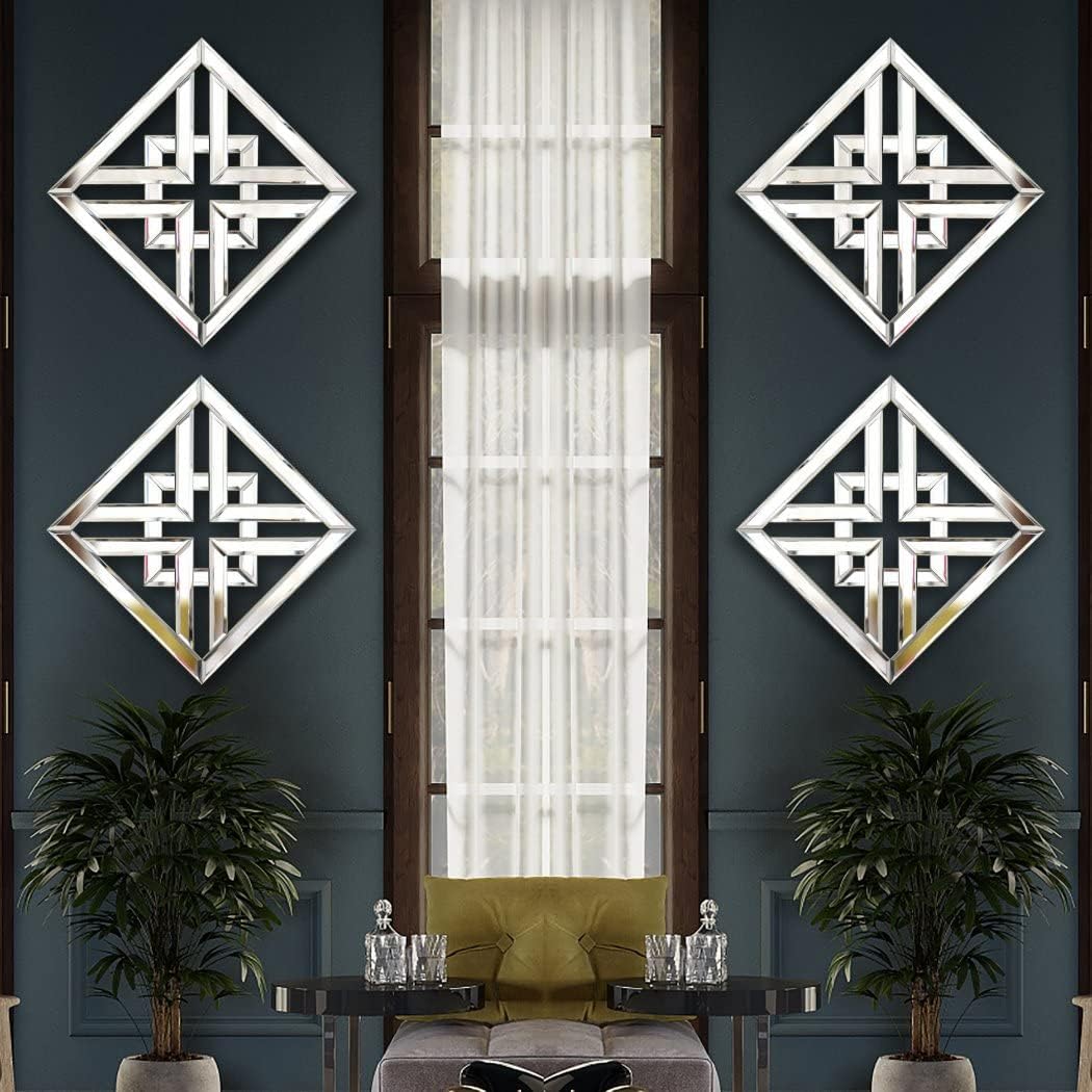 QMDECOR 2 Pack Silver Mirrored Square Wall-Mounted Mirrors Modern Glam Accent Decor for Home