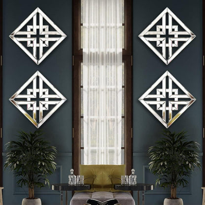 QMDECOR 2 Pack Silver Mirrored Square Wall-Mounted Mirrors Modern Glam Accent Decor for Home