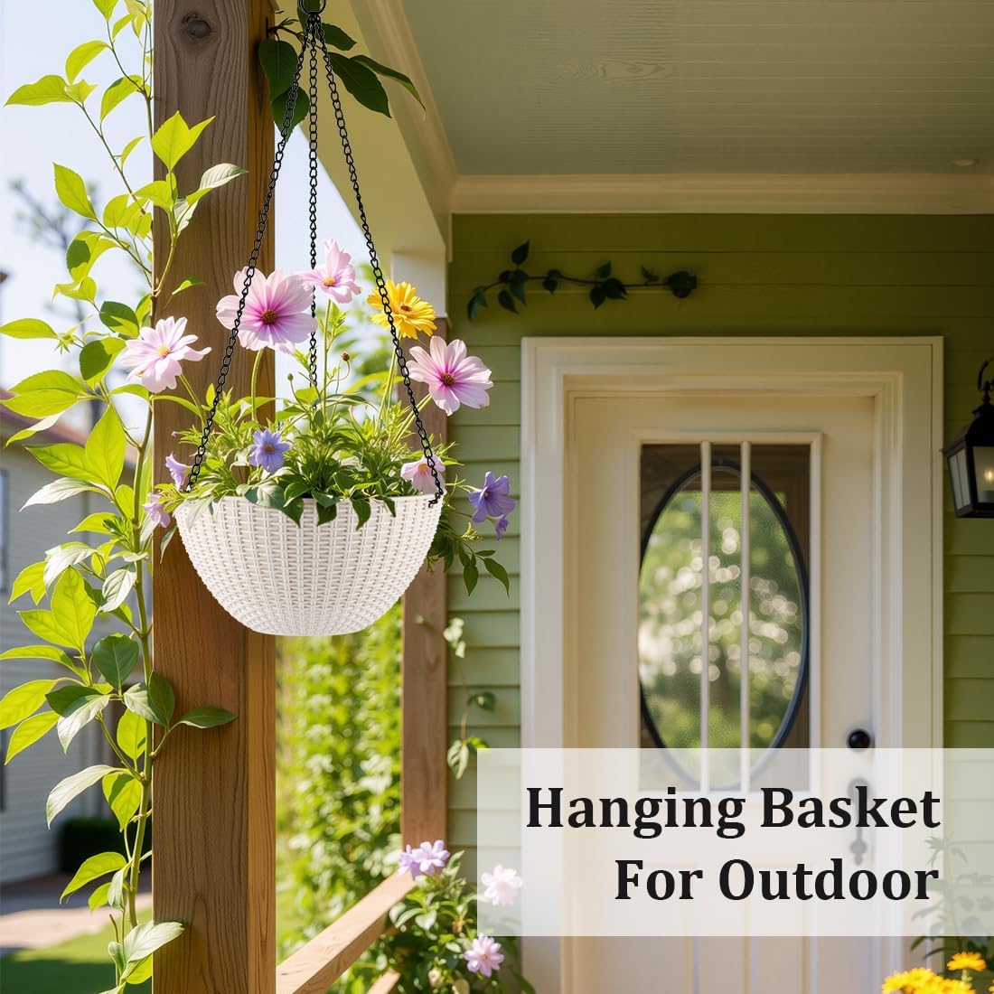 RooTrimmer Hanging Planters for Indoor Outdoor Plants 8 and 10 Inch, 4 Packs Hanging Flower Pot with Drainage Holes, Self-Watering Hanging Basket Perfect for Home, Office and Garden, White