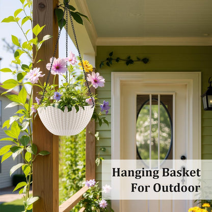 RooTrimmer Hanging Planters for Indoor Outdoor Plants 8 and 10 Inch, 4 Packs Hanging Flower Pot with Drainage Holes, Self-Watering Hanging Basket Perfect for Home, Office and Garden, White