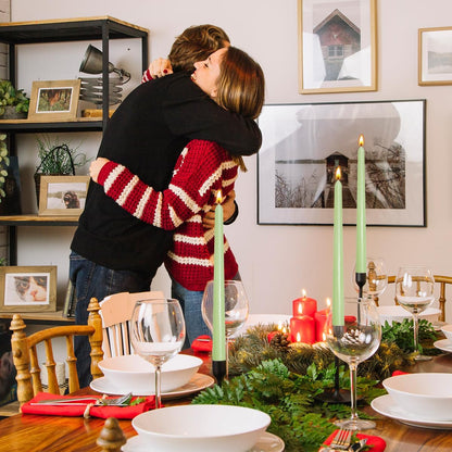 12-Pack Olive Green Taper Candles, 10 Inch Unscented Dripless Candlesticks, Long-Lasting Burn Time of 7-8 Hours, Perfect for Christmas Home Décor Spring and St. Patrick's Day