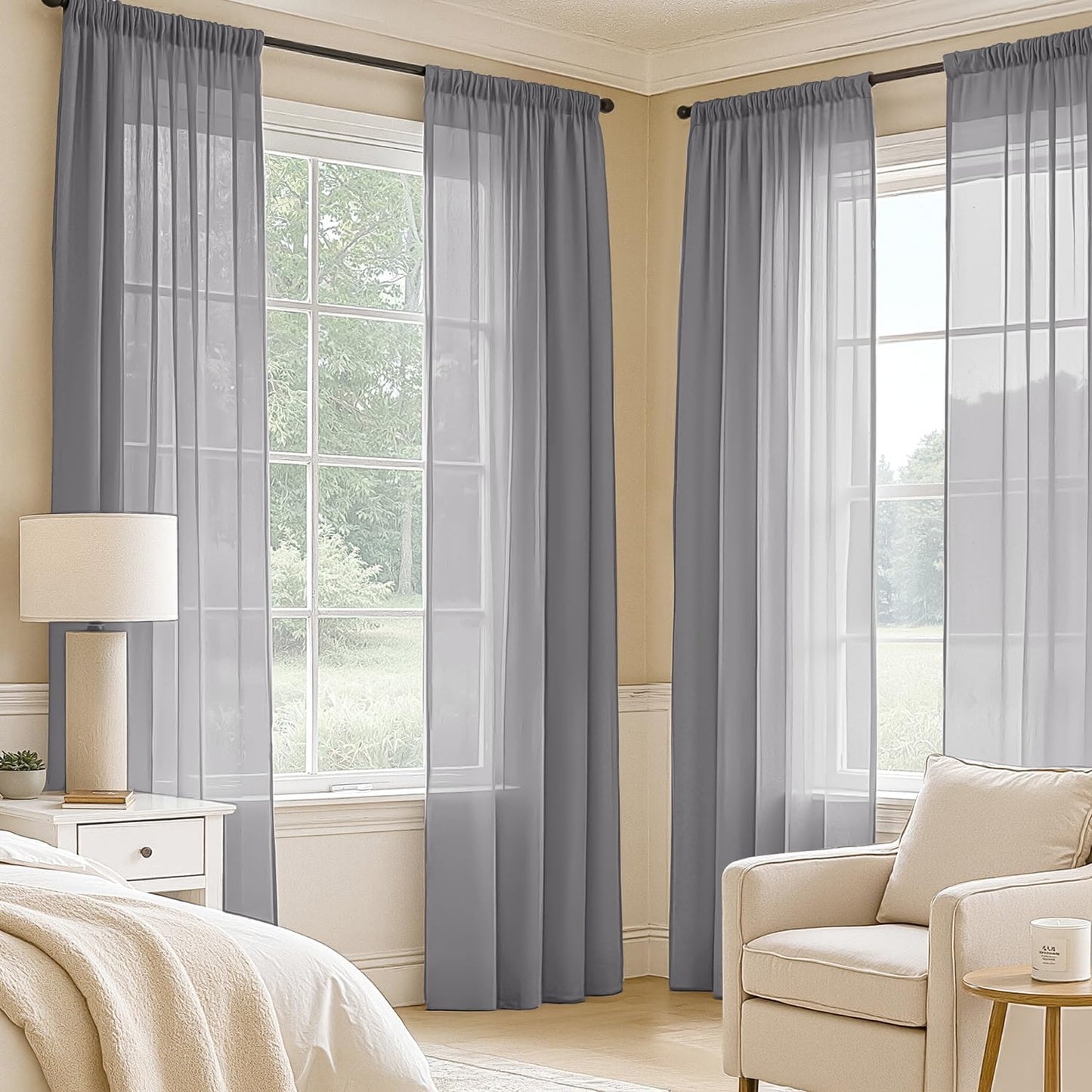 MIULEE White Sheer Curtains 84 Inches Long, 4 Panels Set, Light Filtering Rod Pocket Voile Drapes for Living Room and Bedroom, Airy Soft Fabric Window Treatments, 42 x 84 Inches