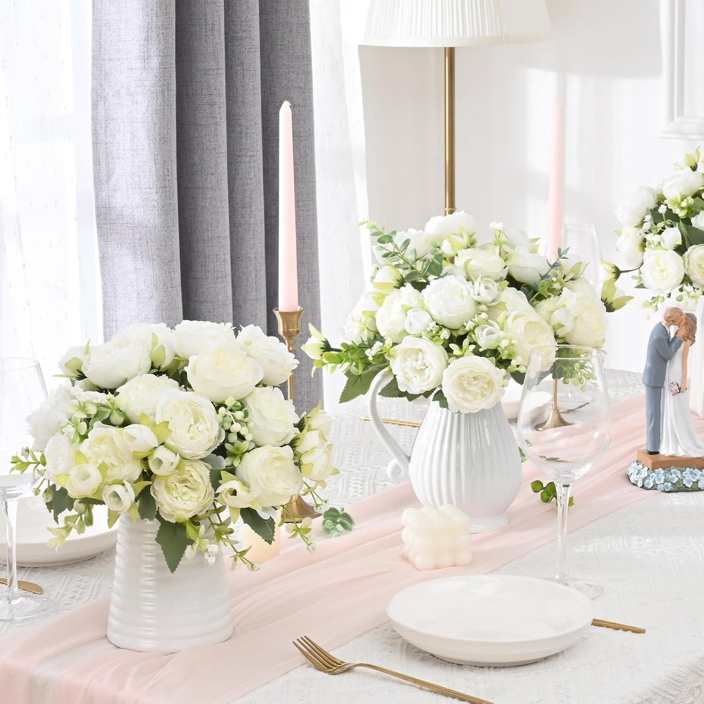 MARTINE MALL 2 Packs Peonies Artificial Flowers, Light Pink Artificial Peonies, Silk Peonies Flowers Fake Peonies Artificial Flowers Peonies Bouquet for Centerpiece Table Wedding Party Home Decor