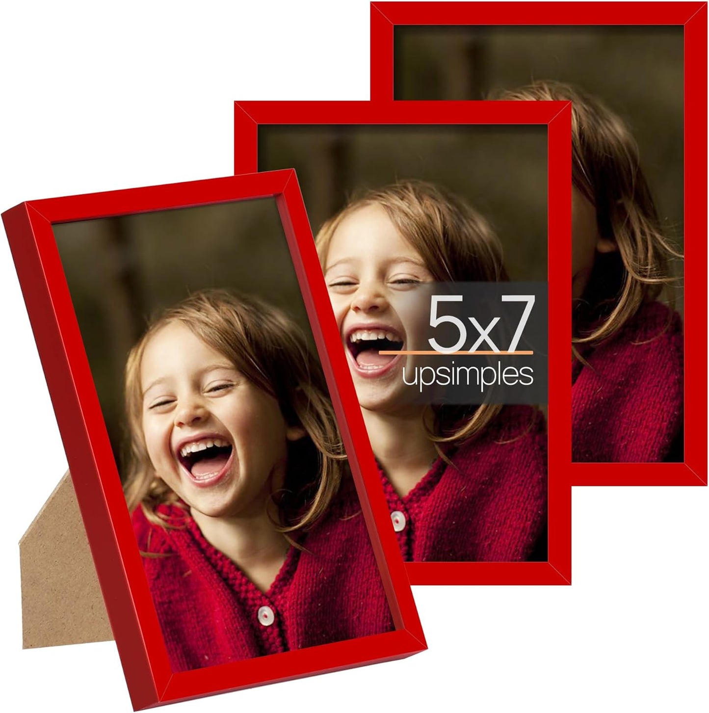 upsimples 5x7 Picture Frame Set of 3, Made of High Definition Glass for 5 x 7 Black Frames, Wall and Tabletop Display Thin Border Photo Frame for Home Décor