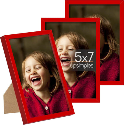 upsimples 5x7 Picture Frame Set of 3, Made of High Definition Glass for 5 x 7 Black Frames, Wall and Tabletop Display Thin Border Photo Frame for Home Décor